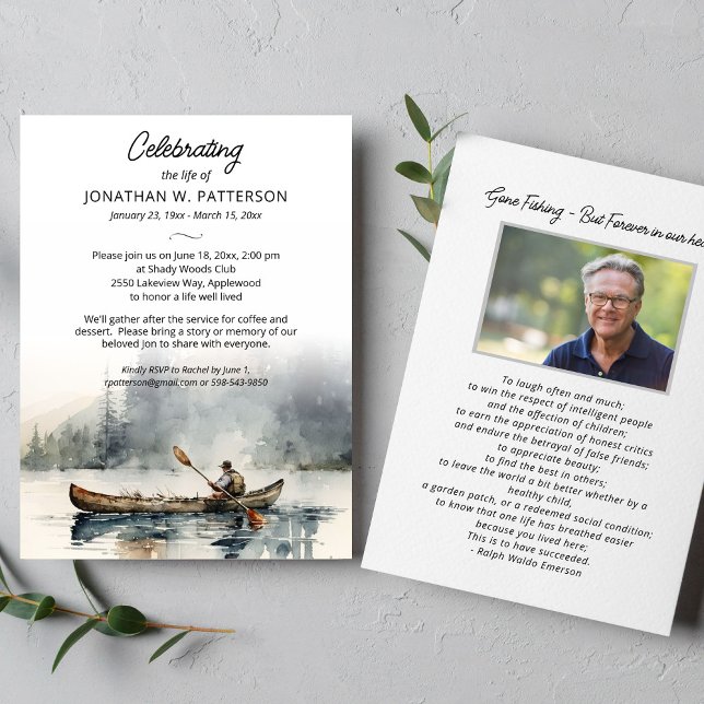 Celebration of Life, Canoeing Fishing Funeral Invitation (Creator Uploaded)