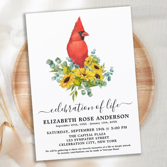 Celebration Of Life Cardinal Sunflower Funeral Invitation (Creator Uploaded)