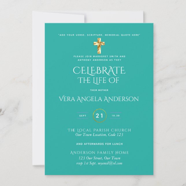 Celebration of Life Catholic Funeral Memorial Inv. (Front)