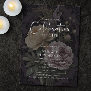 Celebration of Life Dark Moody Floral Funeral Invitation