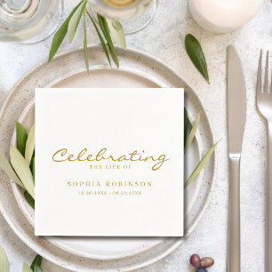 Celebration of Life Elegant Gold Script Funeral Napkin