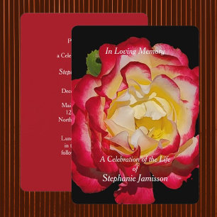 Celebration of Life Elegant Red Gold Rose Floral Invitation