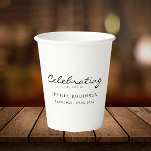 Celebration of Life Elegant Script Funeral  Paper Cups