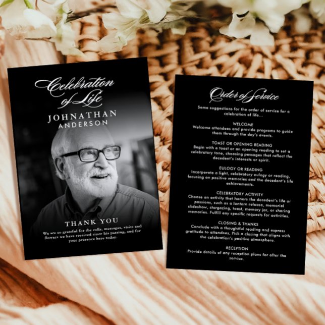 Celebration of Life Elegant Script Photo Funeral Programme (Creator Uploaded)