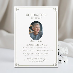 Celebration of Life Elegant White Funeral Photo Invitation