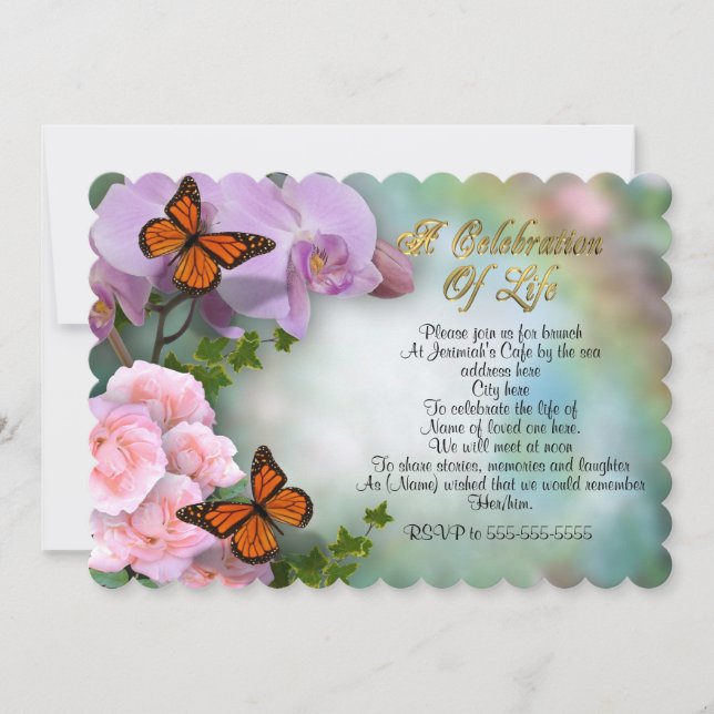 Celebration of life Evite butterflies  Invitation (Front)