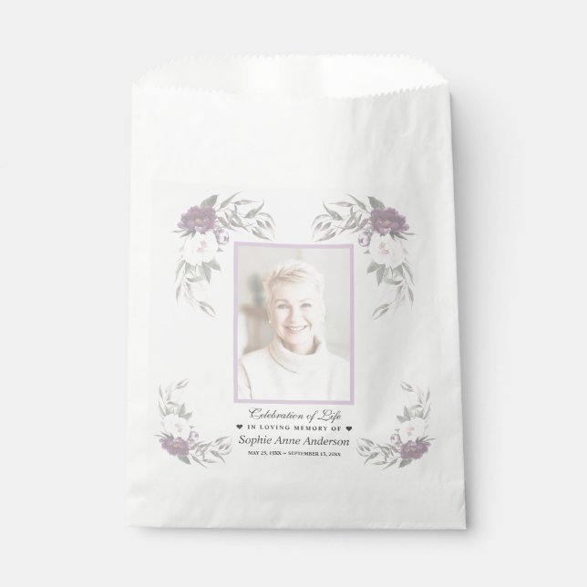 Celebration of Life Faded Floral Photo Memorial   Favour Bags (Front)