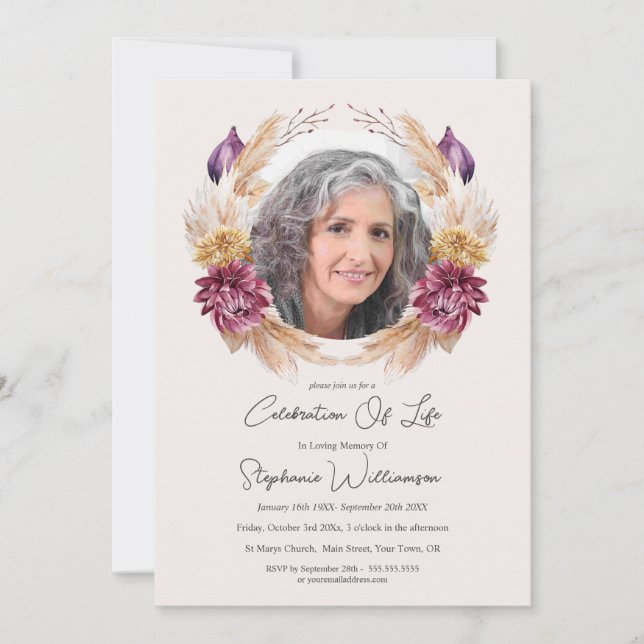 Celebration of Life Fall Wreath Order of Service  Invitation (Front)