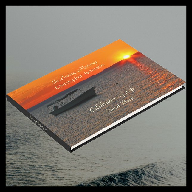 Celebration of Life Fishing Boat, Name, Orange Sky Guest Book (Creator Uploaded)