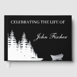 Celebration of Life Fishing Funeral Memorial White Guest Book