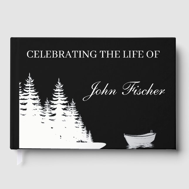 Celebration of Life Fishing Funeral Memorial White Guest Book (Front)
