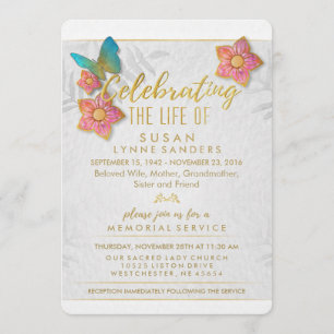 Celebration of Life Floral Butterfly Invitation
