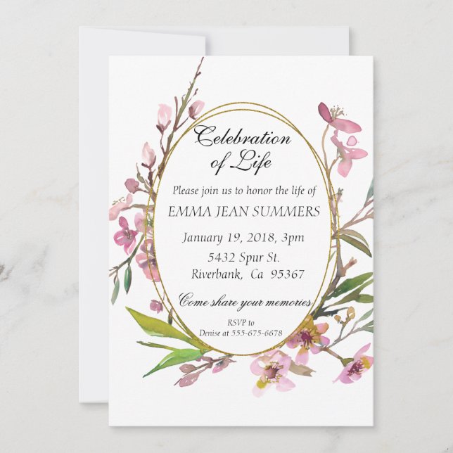 Celebration of Life Floral Cherry Blossoms Frame Invitation (Front)