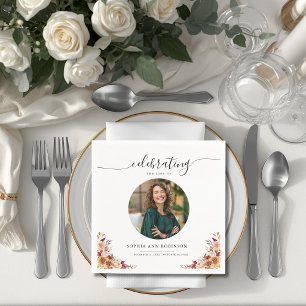 Celebration of Life Floral Memorial Funeral Photo  Napkin
