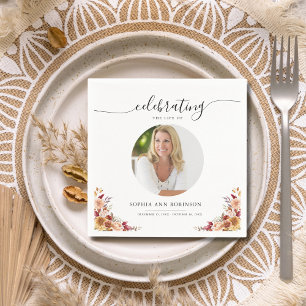 Celebration of Life Floral Memorial Funeral Photo Napkin