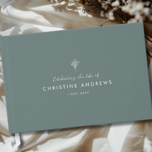 Celebration of Life Floral Memorial Green Guest Book