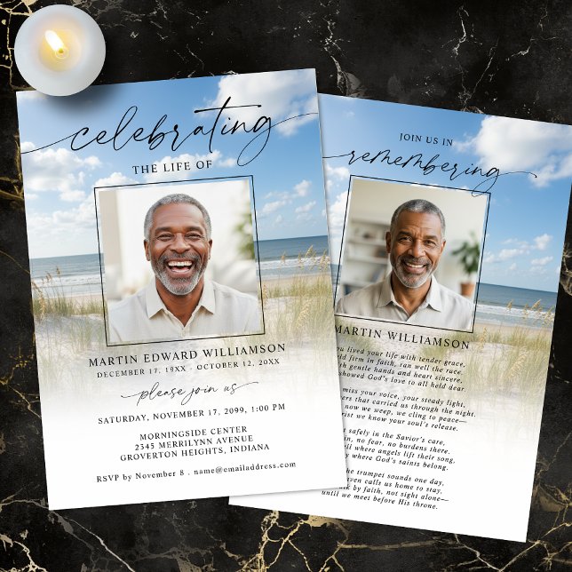 Celebration of Life Funeral Beach Photo Invitation (Creator Uploaded)
