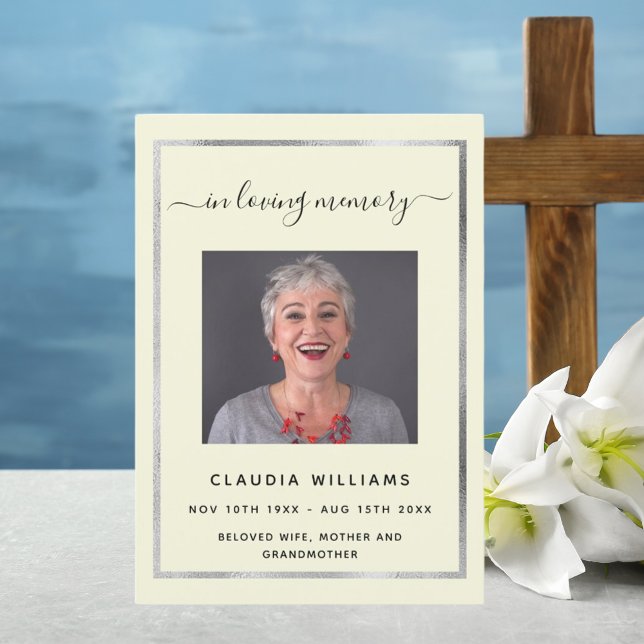 Celebration of life funeral beige photo program invitation (Creator Uploaded)