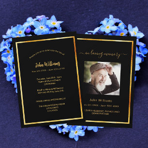 Celebration of life funeral black gold photo invitation