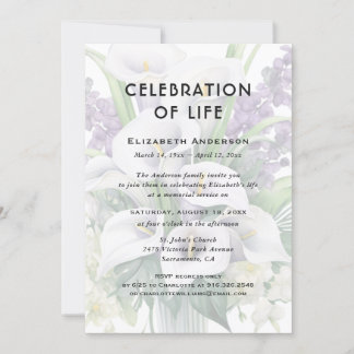 Celebration of Life Funeral Calla Lily Floral Invitation