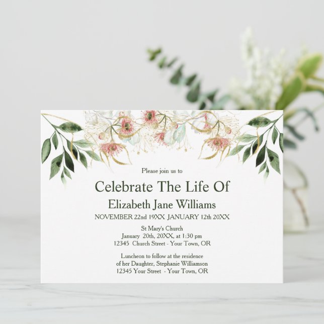Celebration of Life | Funeral Eucalyptus Invitatio Invitation (Standing Front)