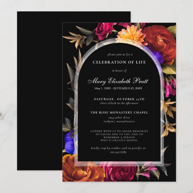 Celebration of Life Funeral Memorial Autumn Floral Invitation (Front/Back)