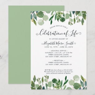 Celebration of Life Funeral Memorial Botanical Invitation
