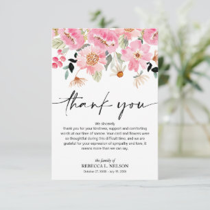 Celebration of Life Funeral Memorial Floral Thank You Card
