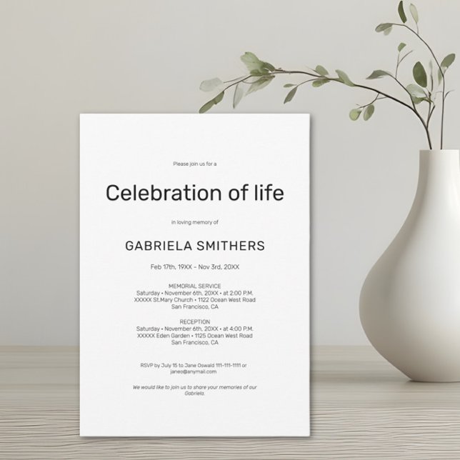 Celebration of life Funeral Memorial Invitation (Creator Uploaded)