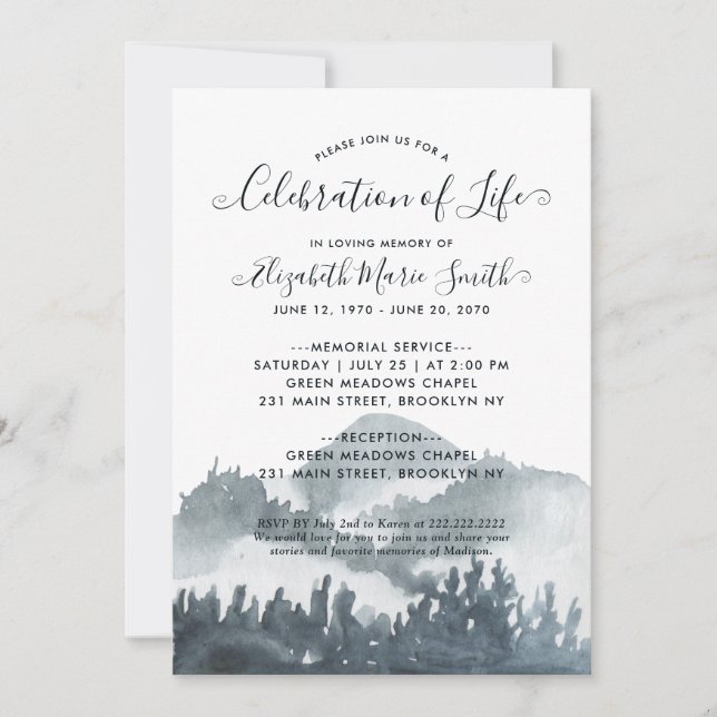 Celebration of Life Funeral Memorial Mountain Invitation (Front)