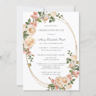 Celebration of Life Funeral Memorial Pink Floral Invitation