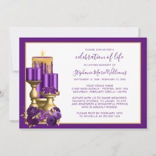 Celebration of Life Funeral Memorial Purple Candle Invitation
