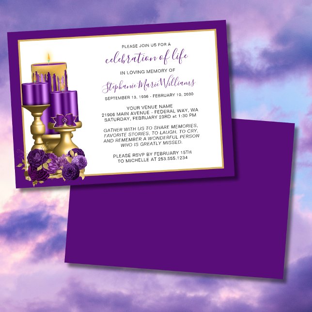 Celebration of Life Funeral Memorial Purple Candle Invitation (Celebration of Life Funeral Memorial Purple Candle Invitation)