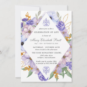 Celebration of Life Funeral Memorial Purple Floral Invitation