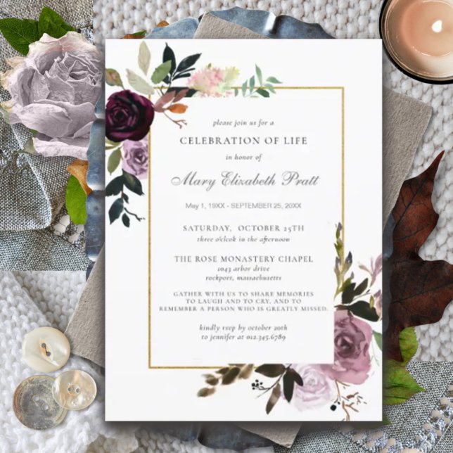 Celebration of Life Funeral Memorial Purple Floral Invitation (Creator Uploaded)