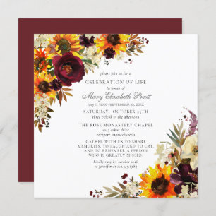 Celebration of Life Funeral Memorial Sunflower Invitation
