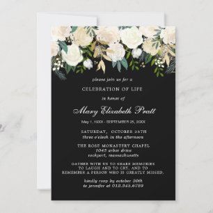 Celebration of Life Funeral Memorial White Floral Invitation