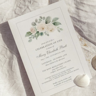 Celebration of Life Funeral Memorial White Floral Invitation