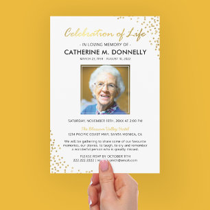 Celebration of Life Funeral Memorial White Gold Invitation