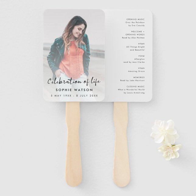 Celebration of Life | Funeral Order of Service Hand Fan (Front and Back)