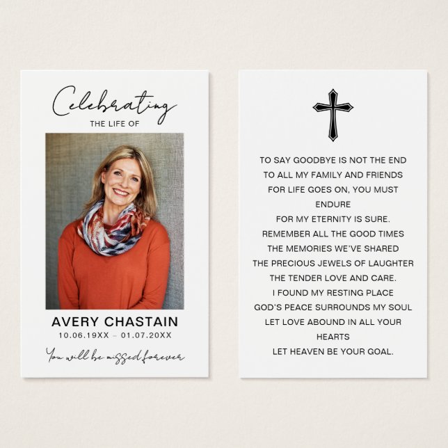 Celebration Of Life Funeral Photo Prayer Cards (Front & Back)