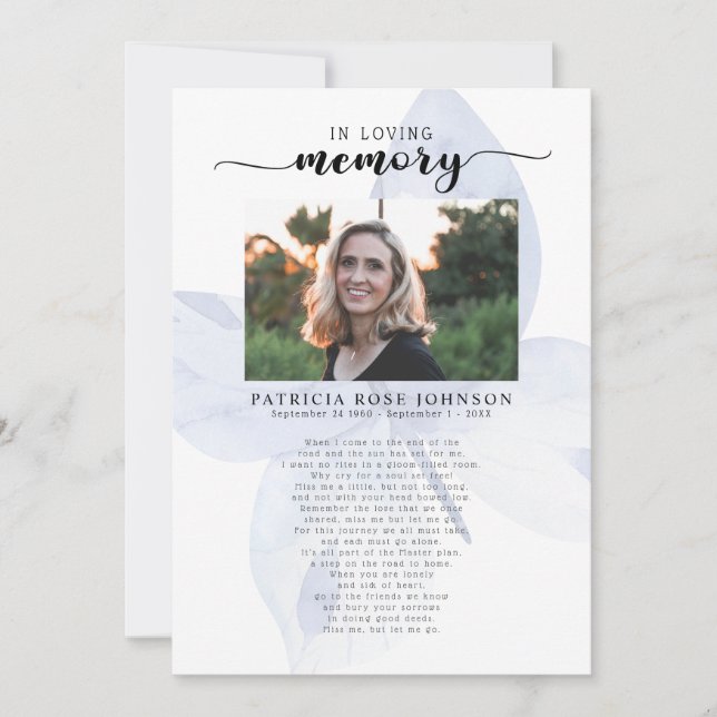 Celebration of Life Funeral Poem Card (Front)