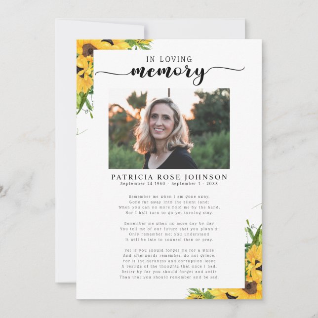 Celebration of Life Funeral Poem Card (Front)