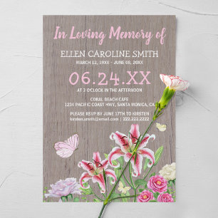 Celebration of Life   Funeral Rustic Floral Invitation
