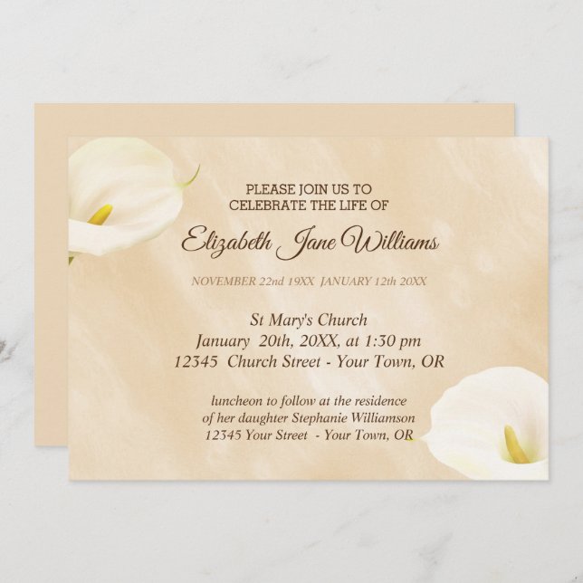 Celebration of Life | Funeral  Watercolor Lilly Invitation (Front/Back)