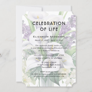 Celebration of Life Funeral White Purple Floral Invitation