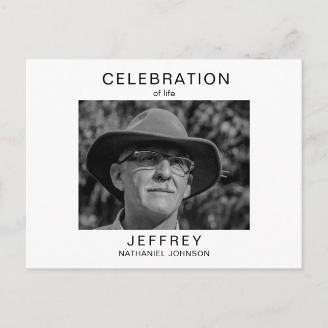 Celebration of Life Gathering B/W Photo Invitation Postcard (Front)