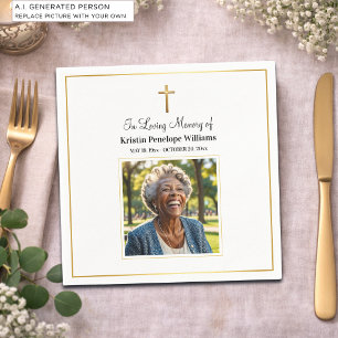 Celebration Of Life Gold Cross Photo Funeral Napkin