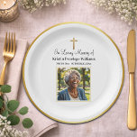 Celebration Of Life Gold Cross Photo Funeral Paper Plate<br><div class="desc">An elegant funeral memorial celebration of life design with a gold Cross,  gold frame and a special photo.</div>