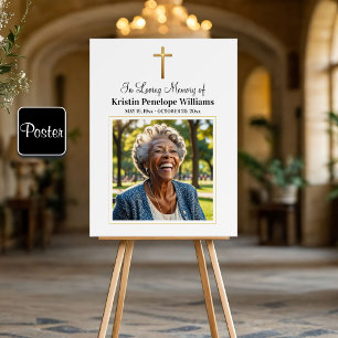 Celebration Of Life Gold Cross Photo Funeral Poster